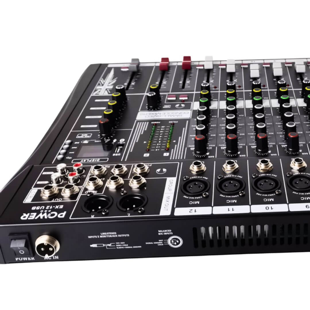 EX12-USB – Consola de Audio de 12 Canales Reales con Interfaz – POWER PRO