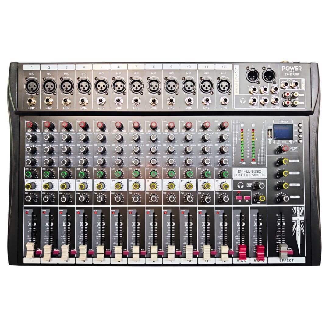 EX12-USB – Consola de Audio de 12 Canales Reales con Interfaz – POWER PRO