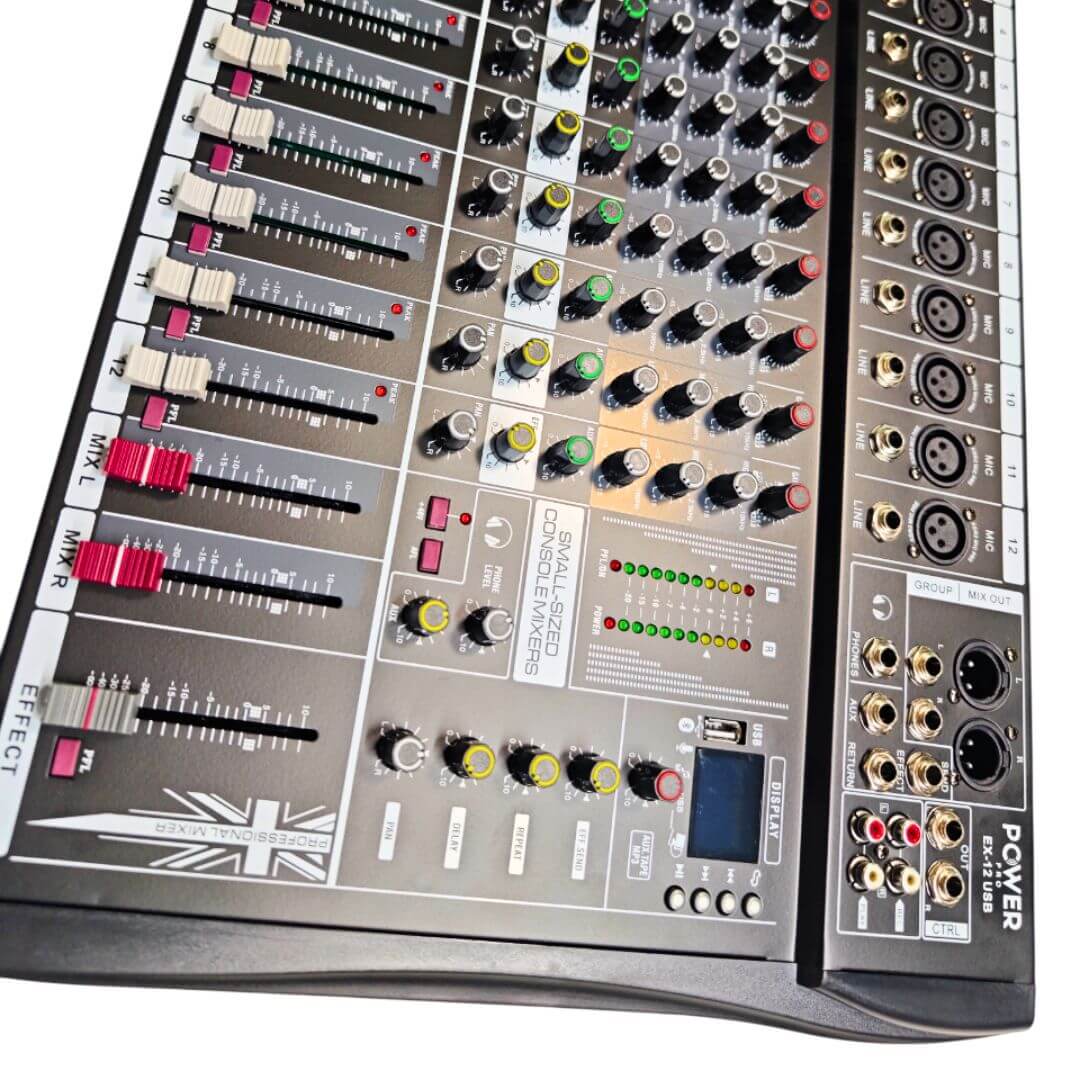 EX12-USB – Consola de Audio de 12 Canales Reales con Interfaz – POWER PRO