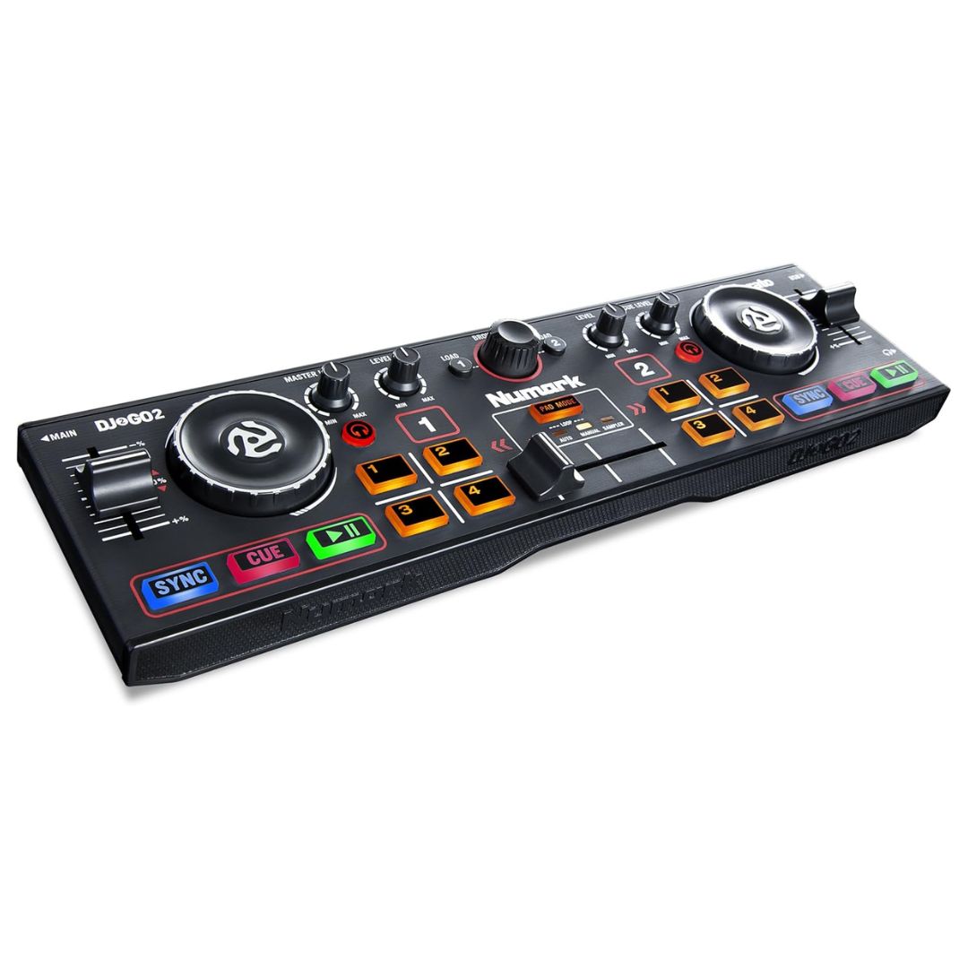 Numark DJ2GO2 Touch | Controlador DJ Portátil con Jog Wheels Táctiles y Tarjeta de Sonido Integrada