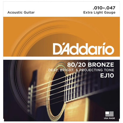 D’Addario EJ10 | Cuerdas para Guitarra Acústica 80/20 Bronze Extra Light