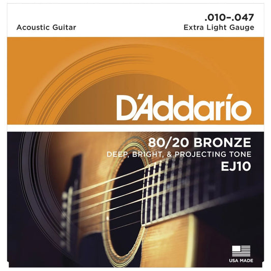 D’Addario EJ10 | Cuerdas para Guitarra Acústica 80/20 Bronze Extra Light