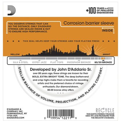 D’Addario EJ10 | Cuerdas para Guitarra Acústica 80/20 Bronze Extra Light