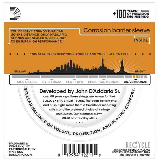 D’Addario EJ10 | Cuerdas para Guitarra Acústica 80/20 Bronze Extra Light