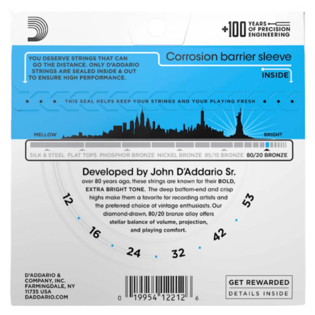 D’Addario EJ11 | Cuerdas para Guitarra Acústica 80/20 Bronze Light
