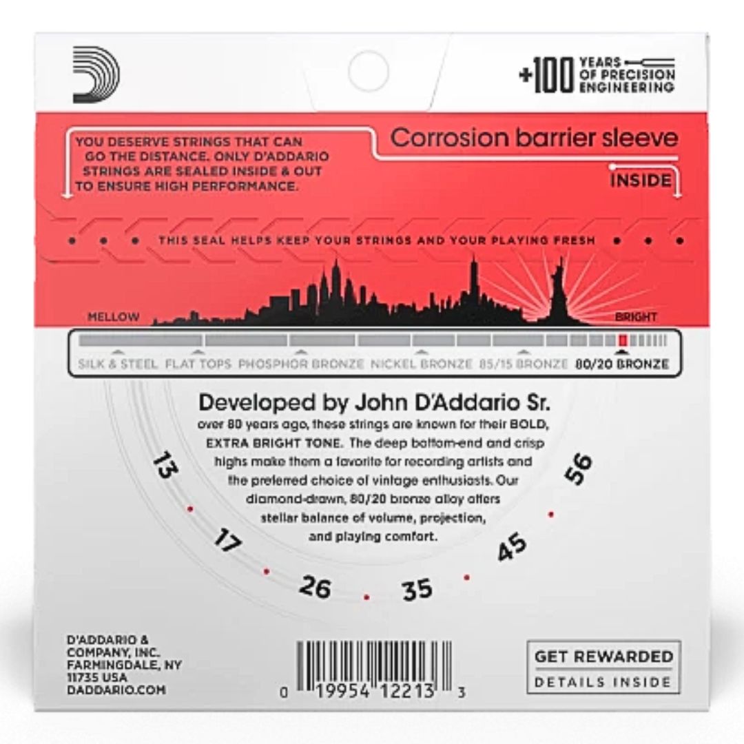 D’Addario EJ12 | Cuerdas para Guitarra Acústica 80/20 Bronze Medium