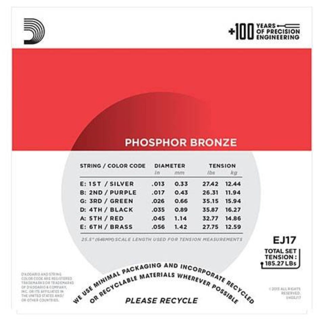 D’Addario EJ17 | Cuerdas para Guitarra Acústica Phosphor Bronze Medium