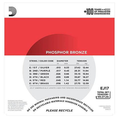 D’Addario EJ17 | Cuerdas para Guitarra Acústica Phosphor Bronze Medium
