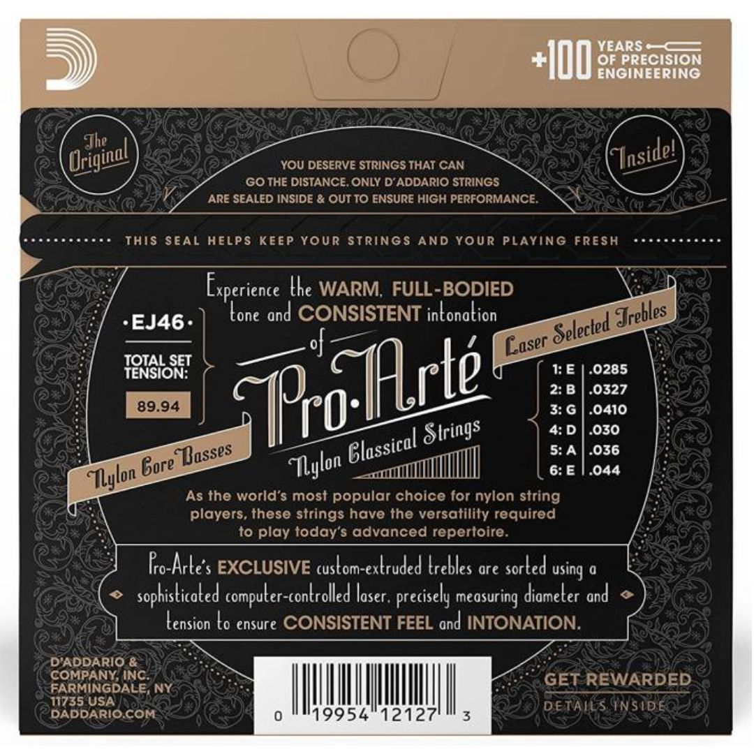 D’Addario EJ46 | Cuerdas para Guitarra Clásica Pro-Arté Nylon Hard Tension