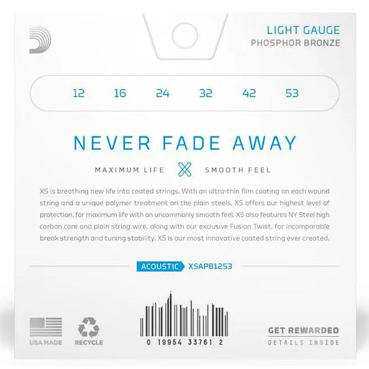 D’Addario XSABR1253 | Cuerdas para Guitarra Acústica Phosphor Bronze Light