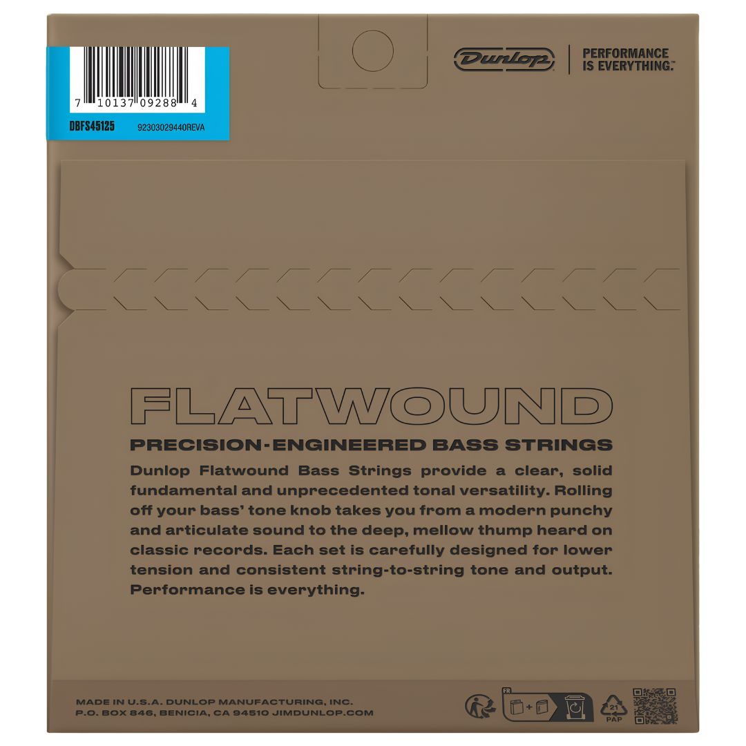 Dunlop DBFS45125 | Cuerdas para Bajo de 5 Cuerdas Flatwound de Acero Inoxidable 45–125
