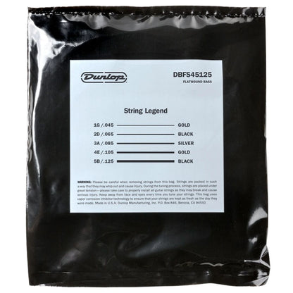 Dunlop DBFS45125 | Cuerdas para Bajo de 5 Cuerdas Flatwound de Acero Inoxidable 45–125