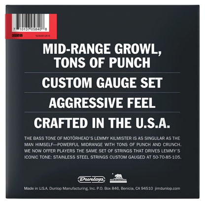 Dunlop LKS50105 Lemmy | Cuerdas para Bajo de 4 Cuerdas de Acero Inoxidable 50–105