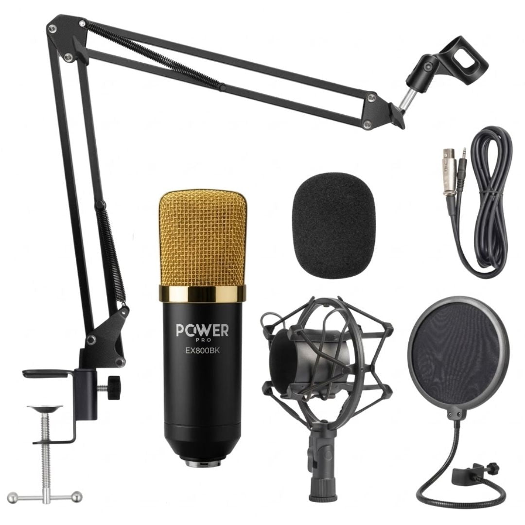 POWER PRO EX800 | Set de Micrófono Podcast Profesional Dorado