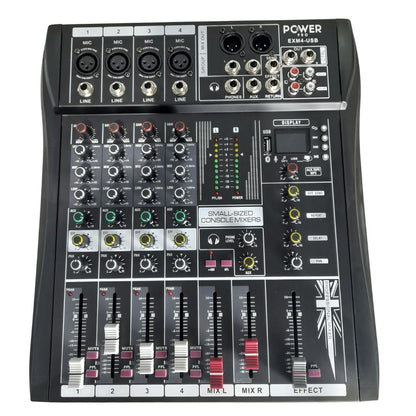 EXM4-USB POWER PRO | Consola Análoga 4 Canales Puros con MUTE e Interfaz de Audio