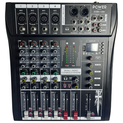 EXM4-USB POWER PRO | Consola Análoga 4 Canales Puros con MUTE e Interfaz de Audio
