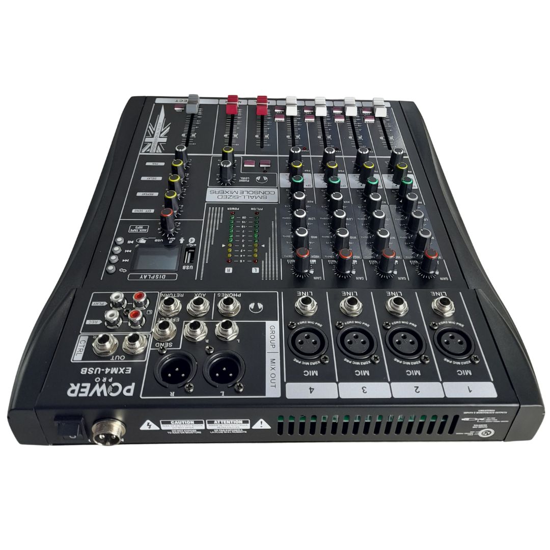 EXM4-USB POWER PRO | Consola Análoga 4 Canales Puros con MUTE e Interfaz de Audio
