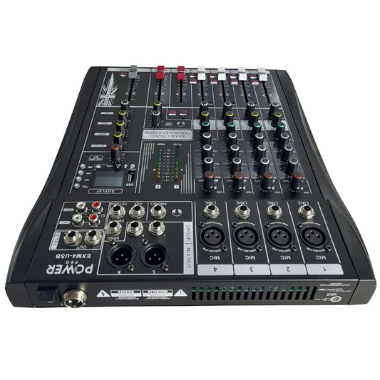 EXM4-USB POWER PRO | Consola Análoga 4 Canales Puros con MUTE e Interfaz de Audio