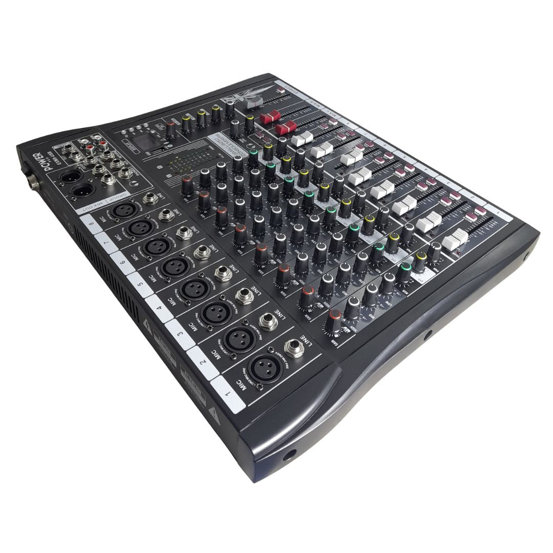 EXM8-USB POWER PRO | Consola Análoga 8 Canales Puros con MUTE e Interfaz de Audio