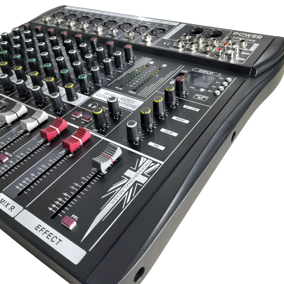EXM8-USB POWER PRO | Consola Análoga 8 Canales Puros con MUTE e Interfaz de Audio