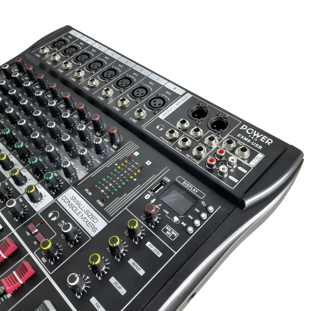 EXM8-USB POWER PRO | Consola Análoga 8 Canales Puros con MUTE e Interfaz de Audio