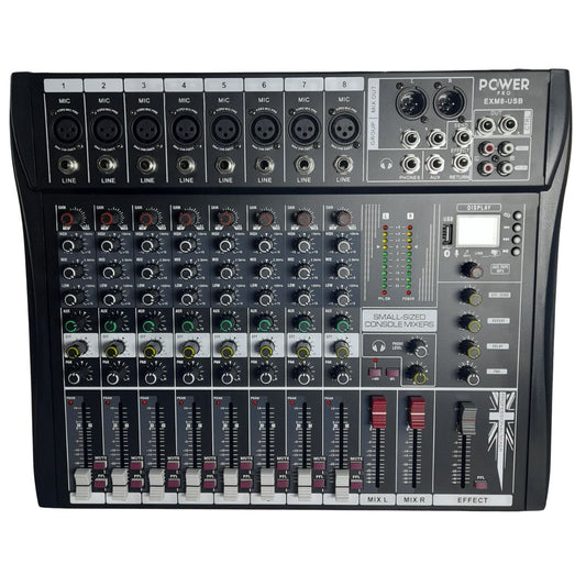 EXM8-USB POWER PRO | Consola Análoga 8 Canales Puros con MUTE e Interfaz de Audio
