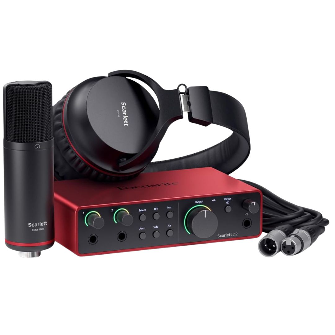 Focusrite Scarlett Studio 4ta Gen | Kit Completo Home Studio Profesional (Interfaz + Micrófono + Audífonos)