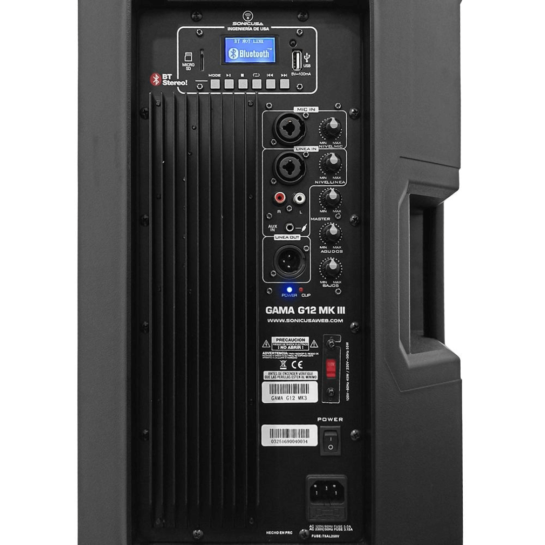 SONIC USA GAMA G12 MK3 | Parlante Activo de 12’’ Bi-Amplificado con Bluetooth Estéreo y APP