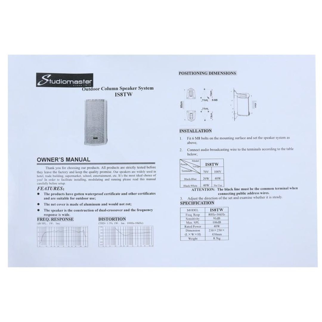 Studiomaster IS8TW | Parlante Exterior 8”