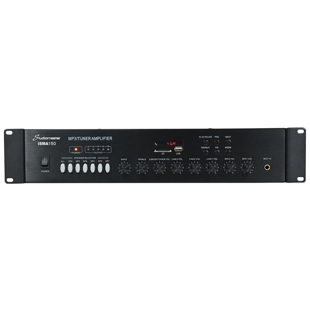 Studiomaster ISMA150 | Amplificador de Perifoneo 150W 6 Zonas (USB/SD/FM/Bluetooth)