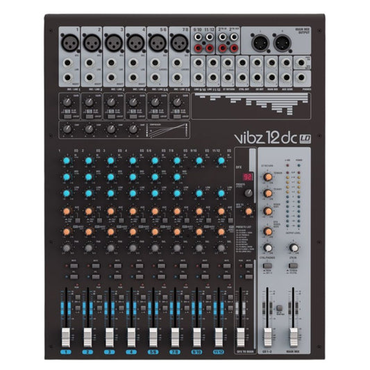 LD Systems VIBZ 12 DC | Consola Analógica Profesional de 12 Canales con Efectos Digitales y Compresor
