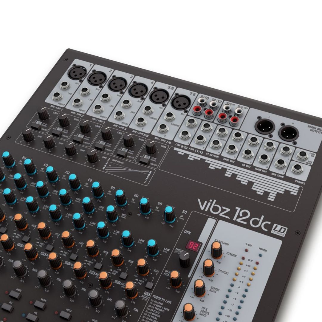 LD Systems VIBZ 12 DC | Consola Analógica Profesional de 12 Canales con Efectos Digitales y Compresor