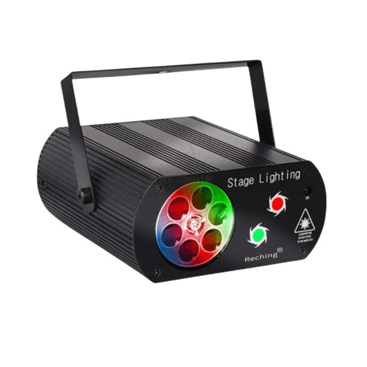 Luz Mini Terminator – Láser Doble + Mini Cañón Giratorio RGB | Efecto Escénico 2en1 para Fiestas y DJ
