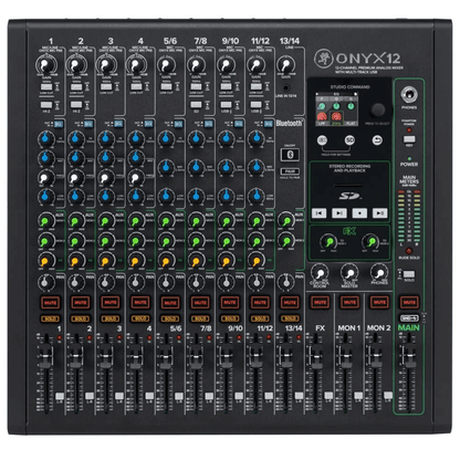 Mackie ONYX 12 | Consola Analógica Profesional 14×4 con USB, SD Recording & FX Dinámicos