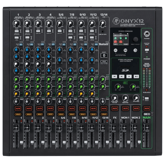 Mackie ONYX 12 | Consola Analógica Profesional 14×4 con USB, SD Recording & FX Dinámicos