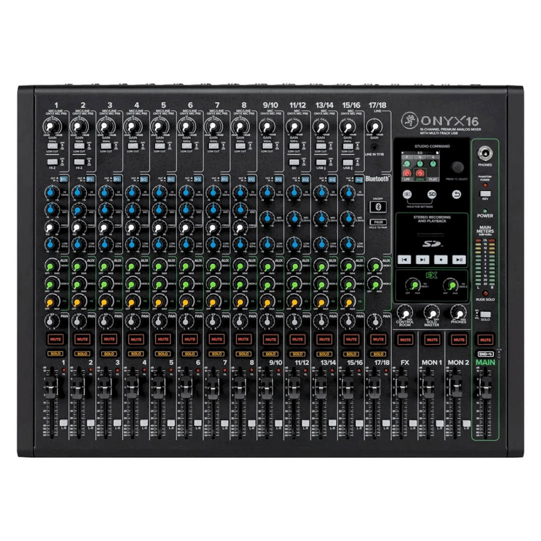 Mackie ONYX 16 | Consola Analógica Profesional 18×4 con USB, SD Recording y FX Dinámicos