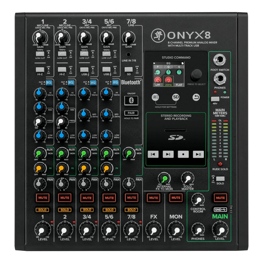 Mackie ONYX 8 | Consola Analógica Profesional 8×4 con USB, SD Recording y FX Dinámicos