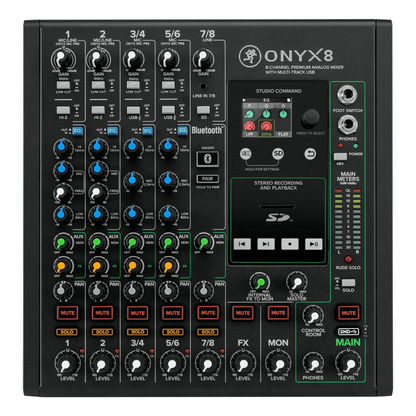 Mackie ONYX 8 | Consola Analógica Profesional 8×4 con USB, SD Recording y FX Dinámicos