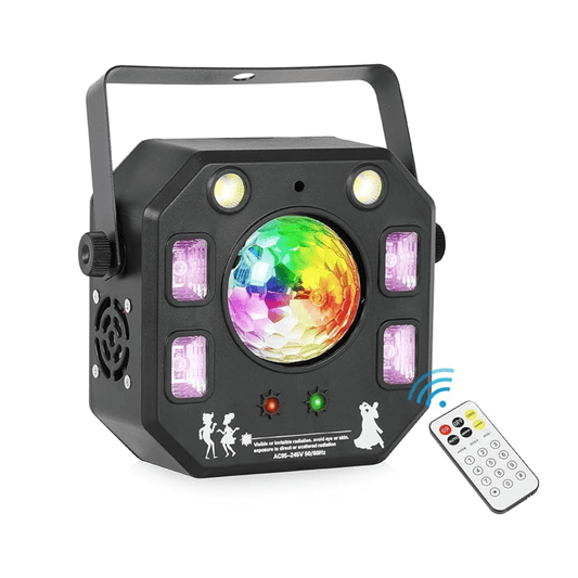 MIX 4EN1 Magic Ball + Estrobo + Láser Doble + 4 LED UV | Iluminación Profesional para DJ, Escenarios y Fiestas