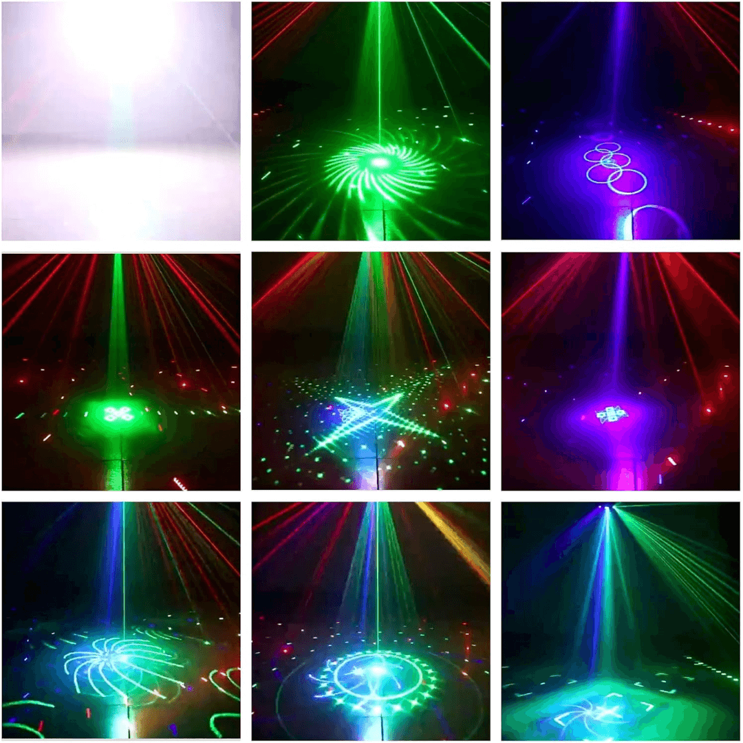 MIX 4EN1 Magic Ball + Estrobo + Láser Doble + 4 LED UV | Iluminación Profesional para DJ, Escenarios y Fiestas