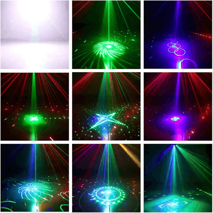 MIX 4EN1 Magic Ball + Estrobo + Láser Doble + 4 LED UV | Iluminación Profesional para DJ, Escenarios y Fiestas