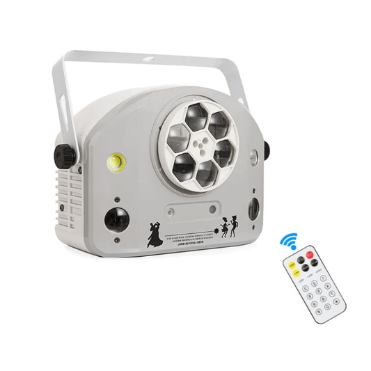 MIX White 4 EN 1 Cañón Giratorio + Estrobo + Láser Doble + 2 LED RGB | Efecto Profesional para DJ y Eventos