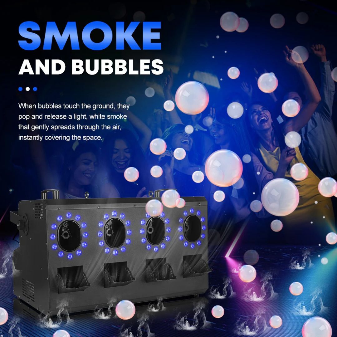 MOKA SFX MK-B12 | Máquina Profesional de Burbujas de Humo LED RGBW de 4 Ruedas