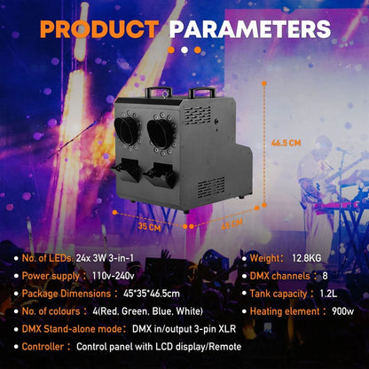 MOKA SFX MK-B13A | Máquina Profesional de Humo y Burbujas LED RGBW Impermeable de Doble Cabezal