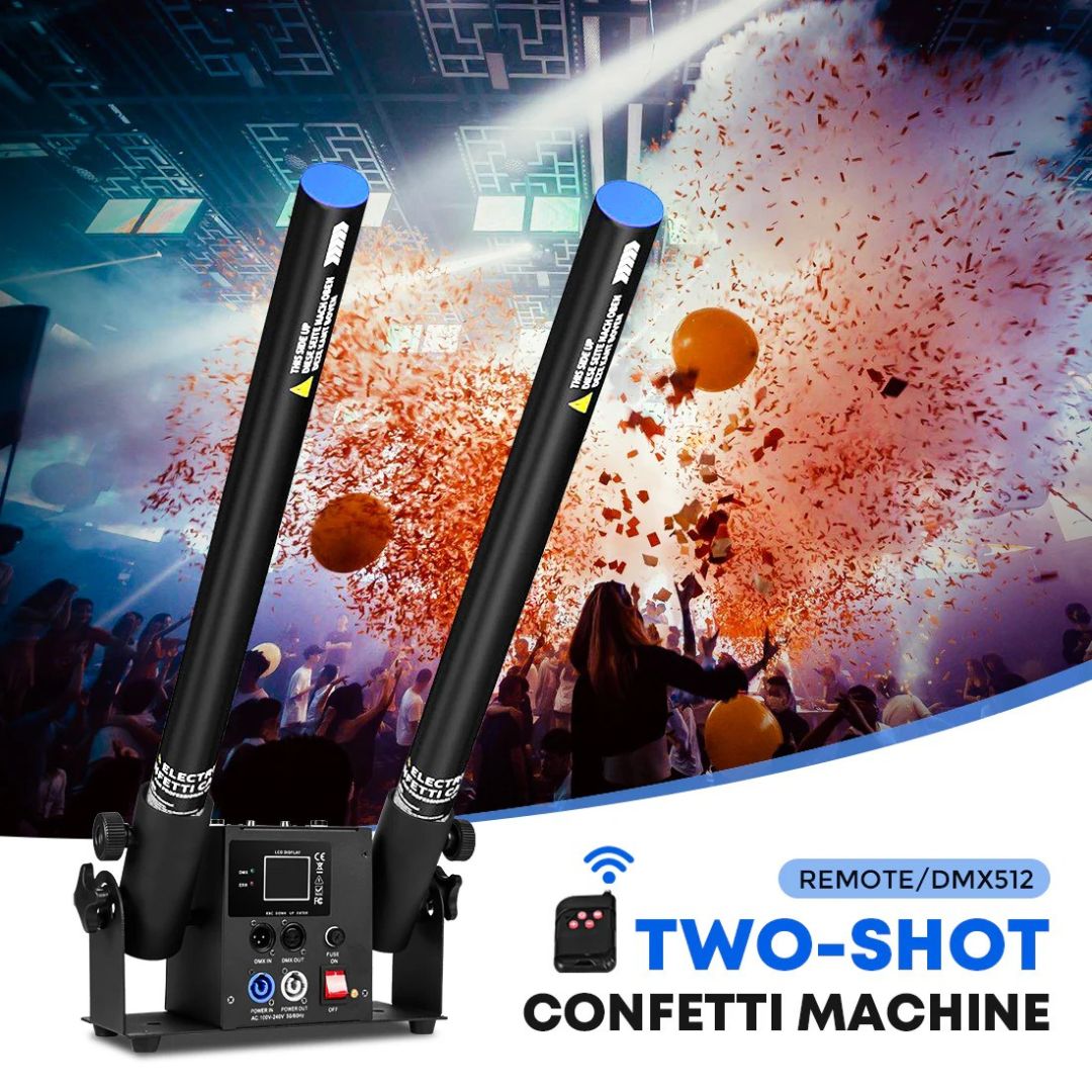 MOKA SFX MK-CN03 | Máquina Profesional de Cañones de Confeti Eléctricos de 2 Cabezales