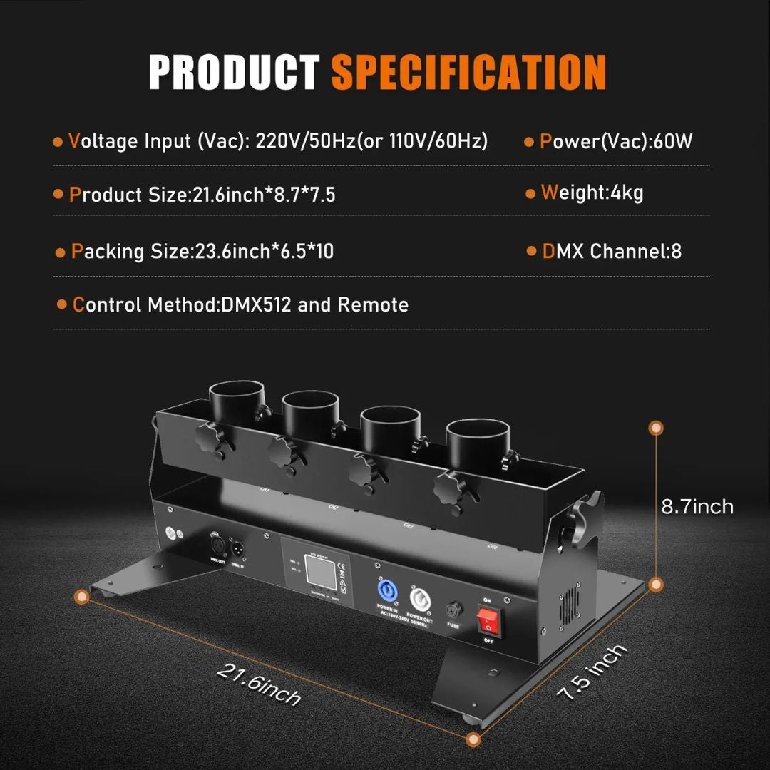 MOKA SFX MK-CN04 | Máquina Profesional Lanzadora de Confeti de 4 Cabezales
