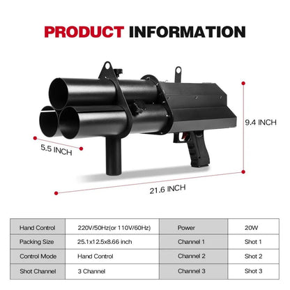 MOKA SFX MK-CN11 | Pistola Eléctrica Profesional de Confeti de 3 Cabezales