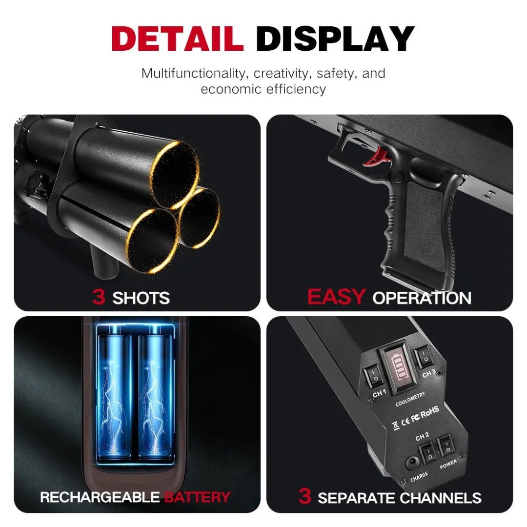 MOKA SFX MK-CN11 | Pistola Eléctrica Profesional de Confeti de 3 Cabezales