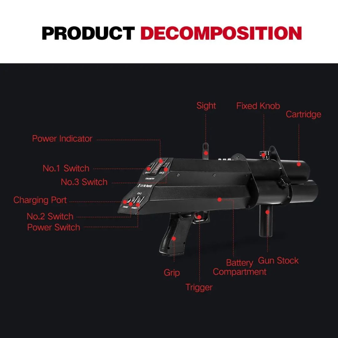 MOKA SFX MK-CN11 | Pistola Eléctrica Profesional de Confeti de 3 Cabezales