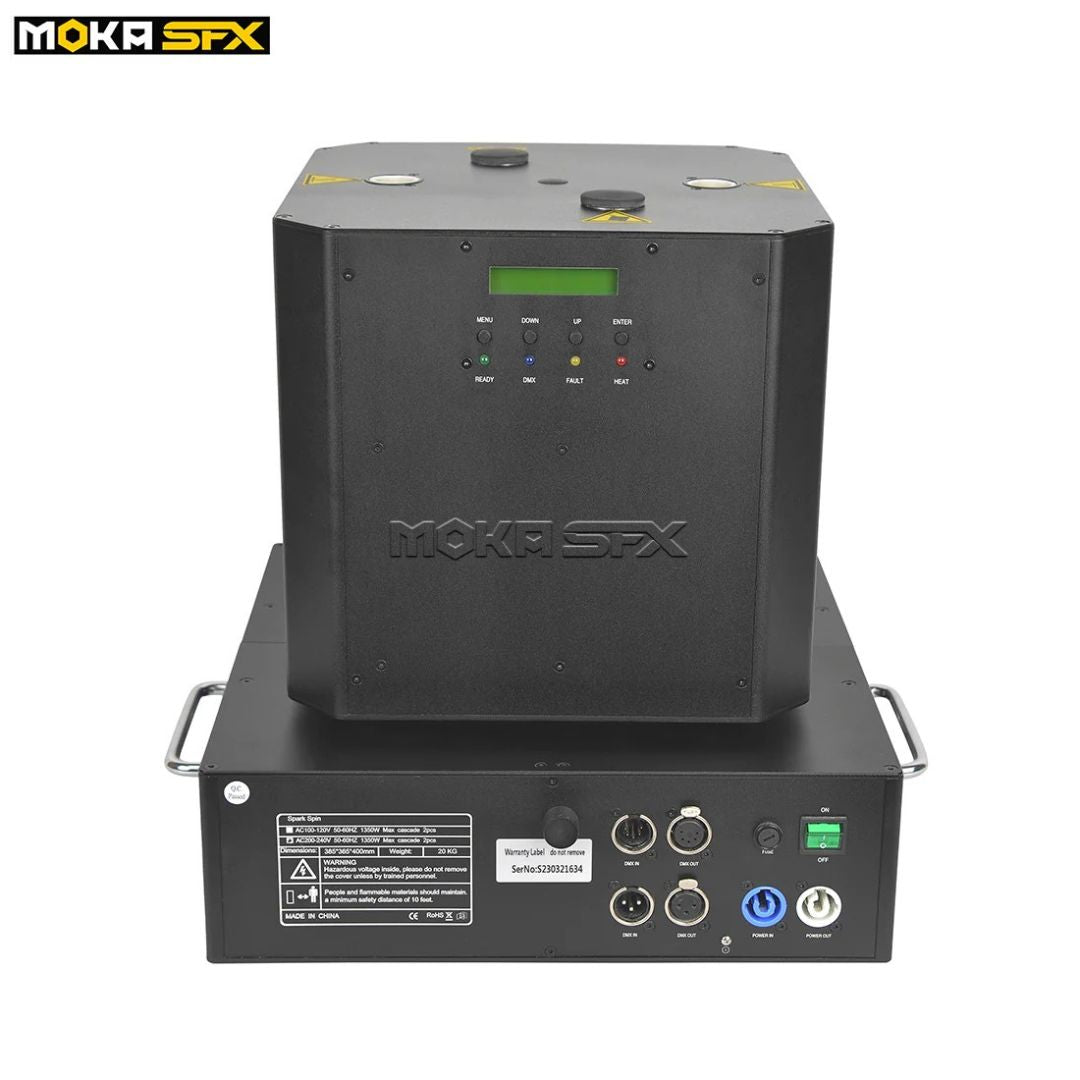 MOKA SFX MK-E18 | Máquina Profesional de Chispa Fría Doble Chorro Giratorio